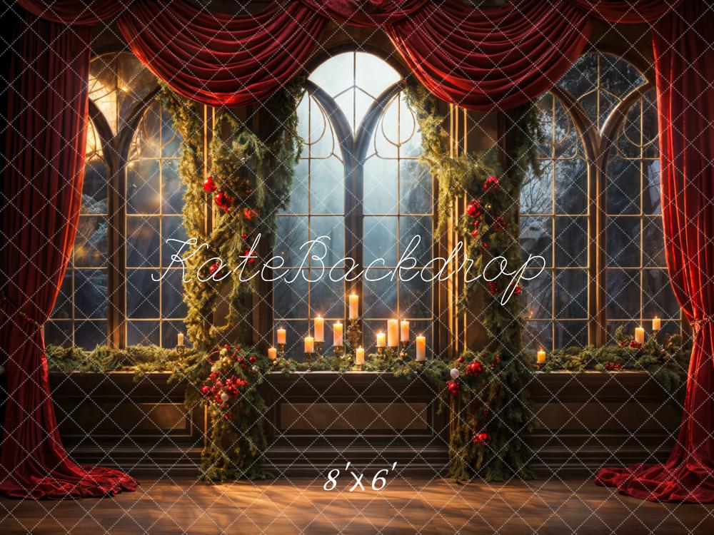 Kate Christmas Red Curtain Window Backdrop Designed by Emetselch - Kate Backdrop AU