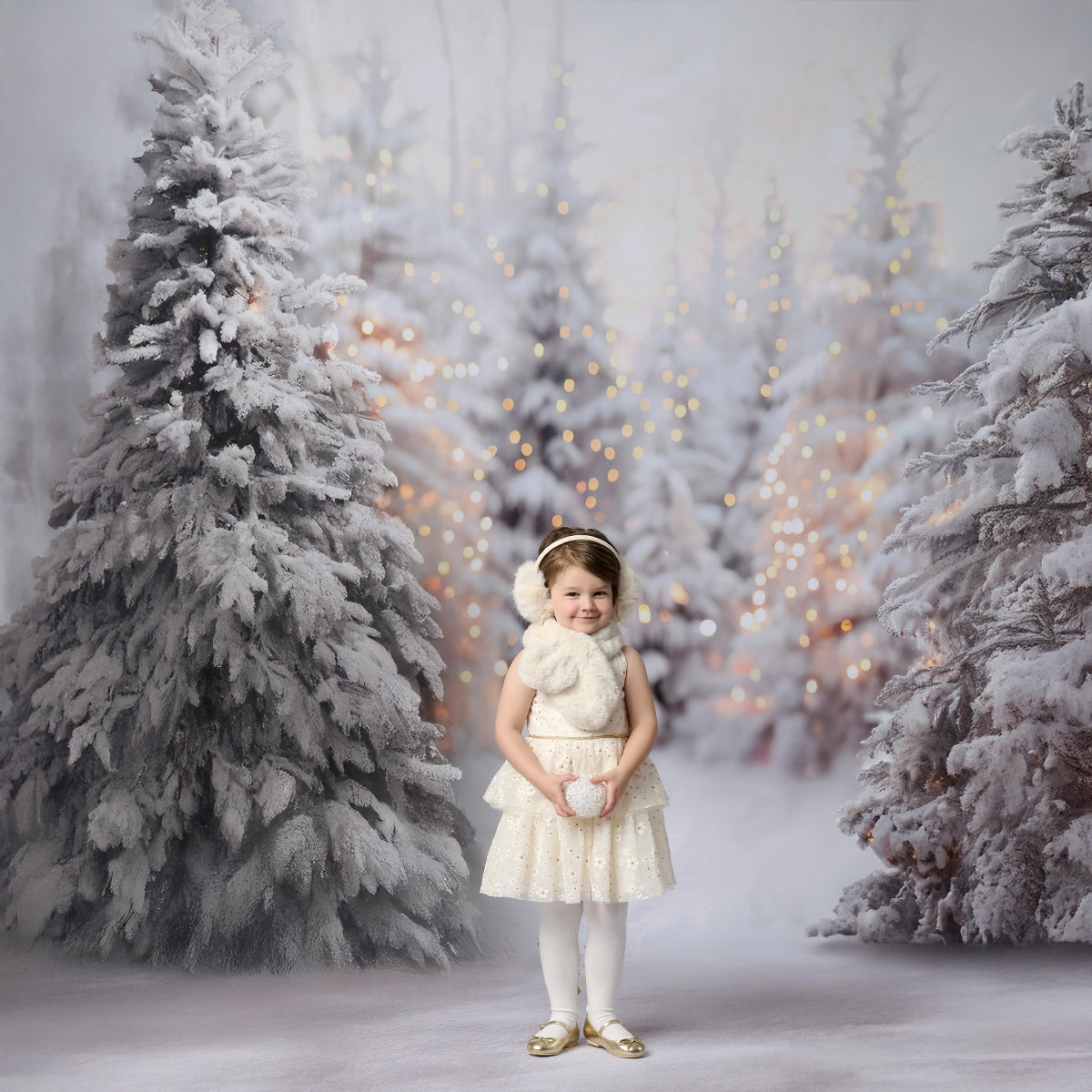 Kate Christmas Winter Trees Fence Lights Backdrop Designed by Emetselch