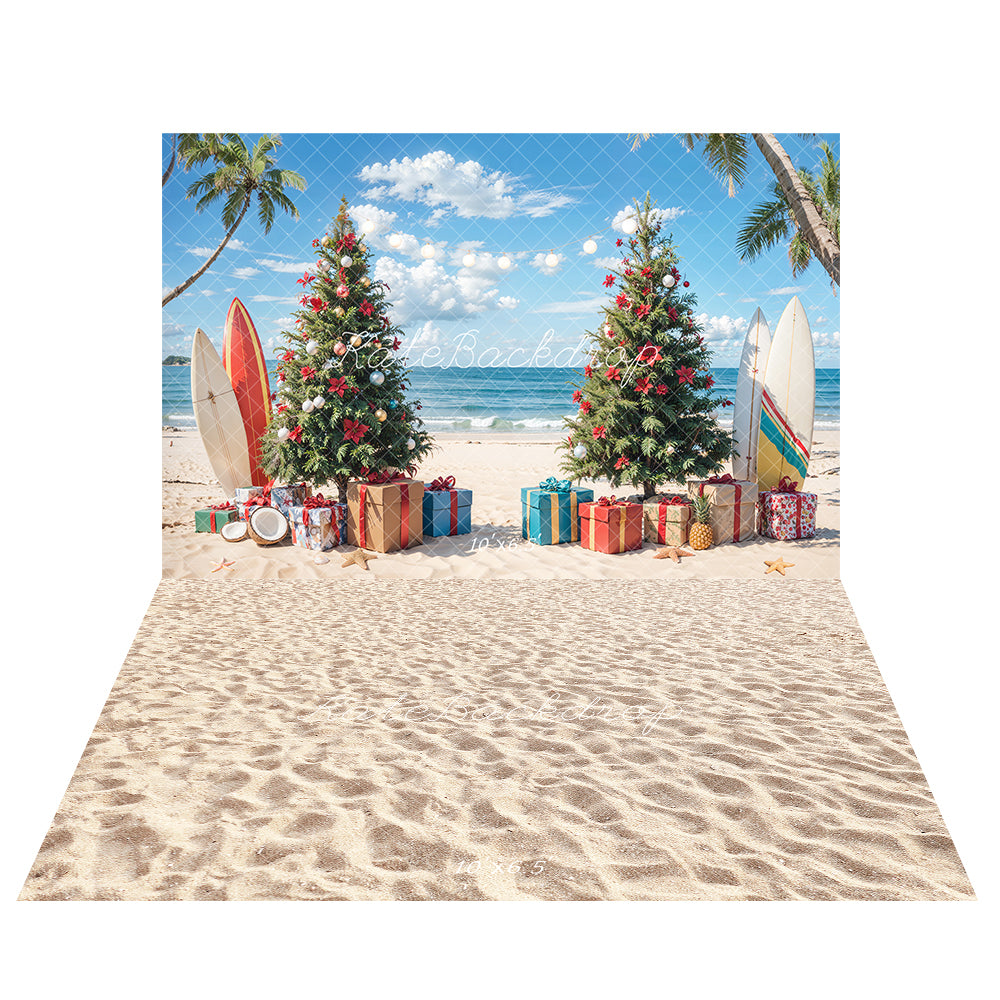 Kate Beach Christmas Surfboard Backdrop+Sand Floor Backdrop