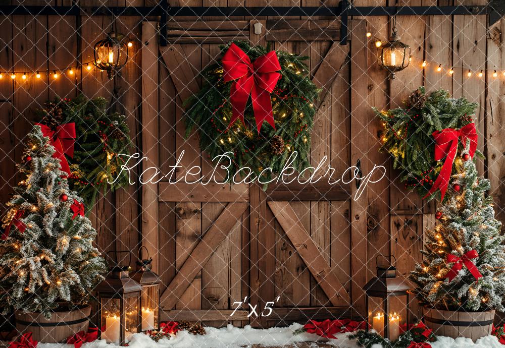 Kate Christmas Brown Wooden Barn Door Backdrop Designed by Emetselch - Kate Backdrop AU