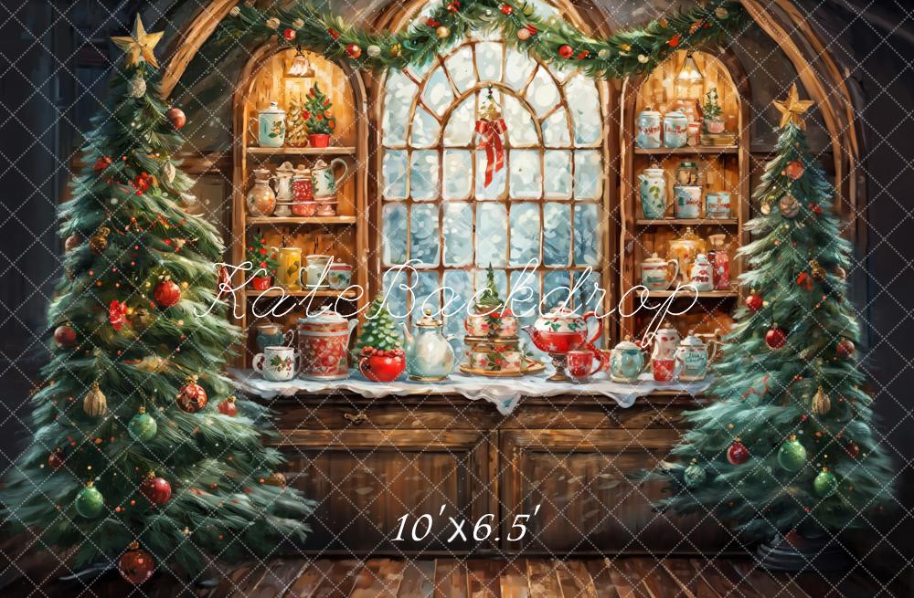 Kate Christmas Tree Watercolor Retro Kitchen Backdrop Designed by GQ - Kate Backdrop AU