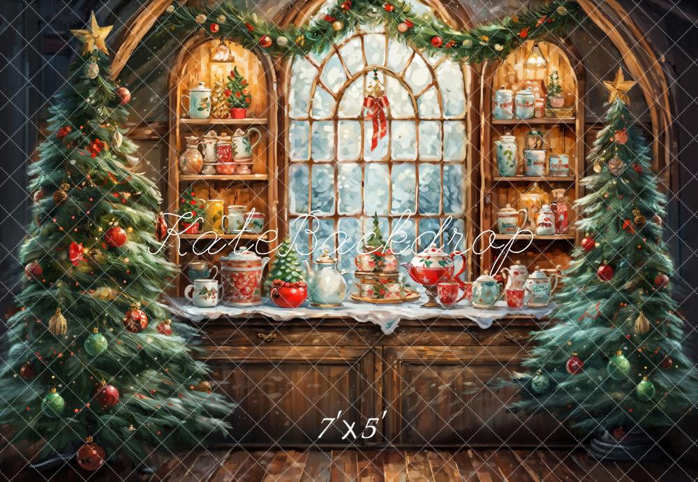 Kate Christmas Tree Watercolor Retro Kitchen Backdrop Designed by GQ - Kate Backdrop AU