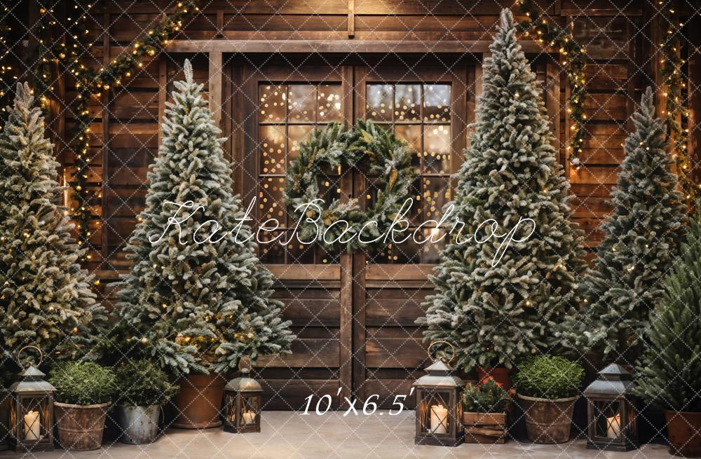 Kate Christmas Tree Outdoor Wooden Barn Backdrop Designed by Emetselch - Kate Backdrop AU