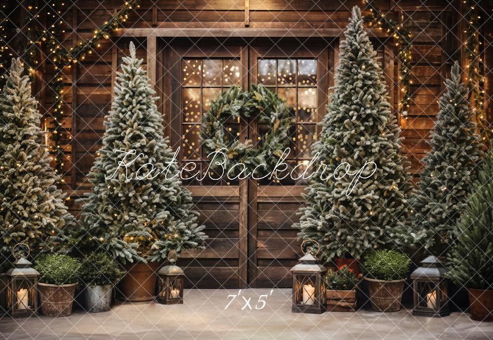 Kate Christmas Tree Outdoor Wooden Barn Backdrop Designed by Emetselch - Kate Backdrop AU