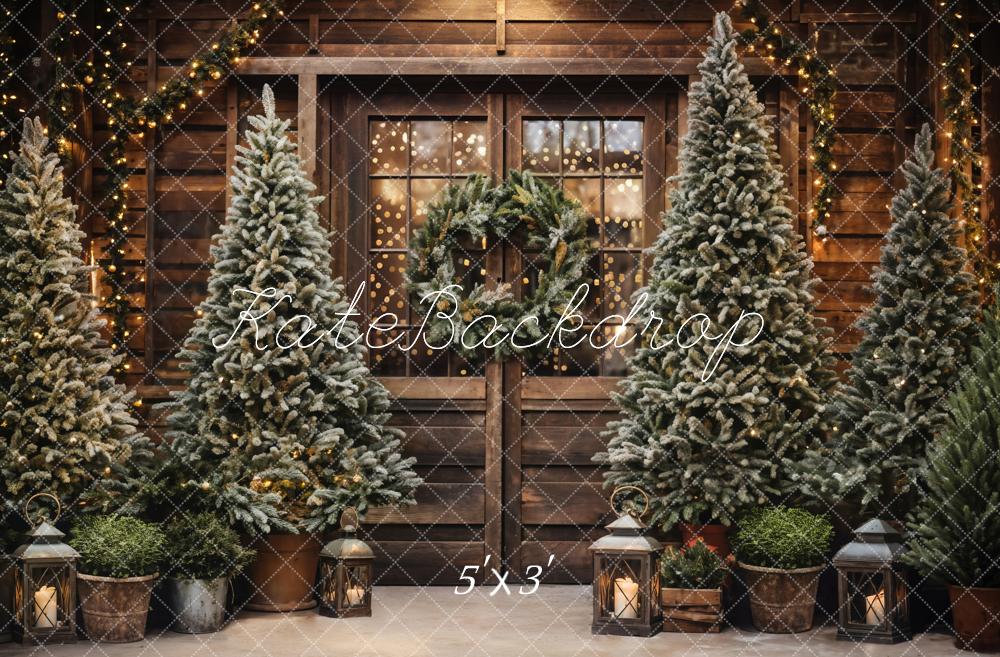 Kate Christmas Tree Outdoor Wooden Barn Backdrop Designed by Emetselch - Kate Backdrop AU