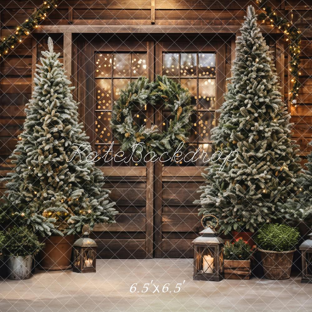 Kate Christmas Tree Outdoor Wooden Barn Backdrop Designed by Emetselch - Kate Backdrop AU