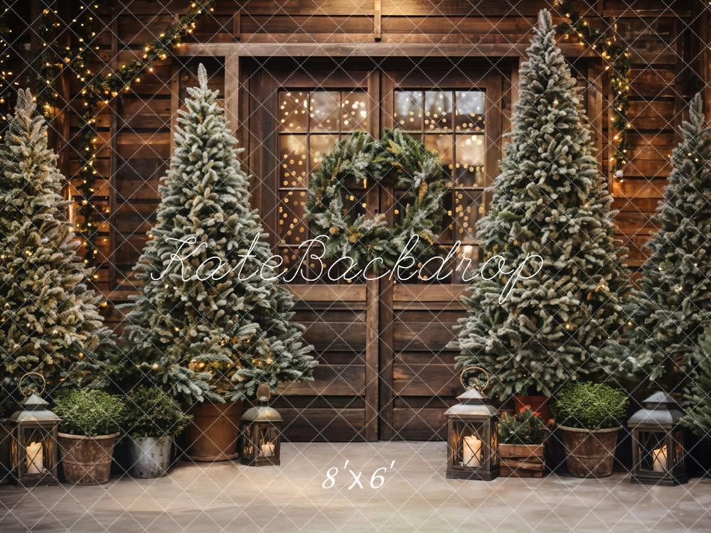Kate Christmas Tree Outdoor Wooden Barn Backdrop Designed by Emetselch - Kate Backdrop AU