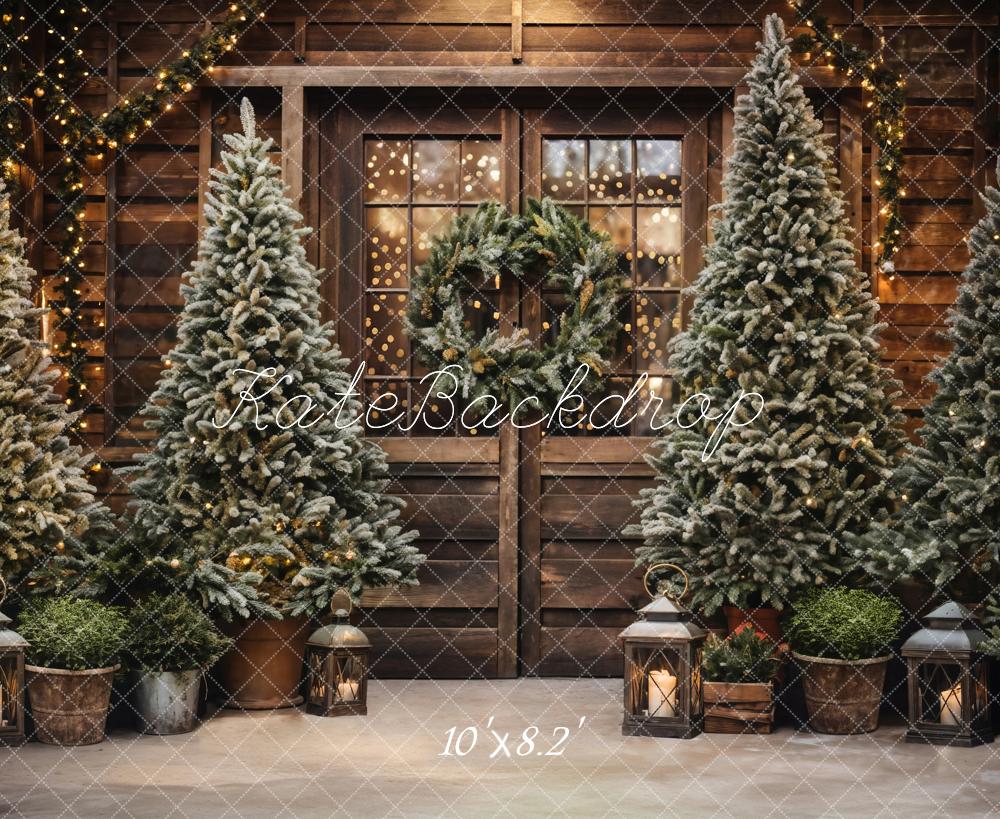 Kate Christmas Tree Outdoor Wooden Barn Backdrop Designed by Emetselch - Kate Backdrop AU