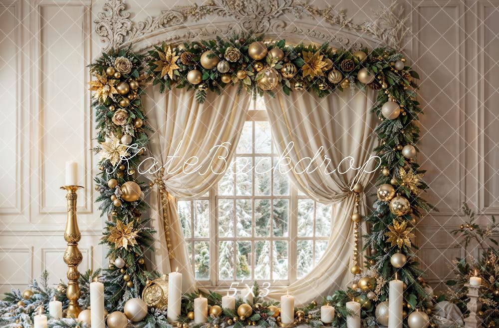 Kate Christmas Vintage White Candle Window Backdrop Designed by Emetselch