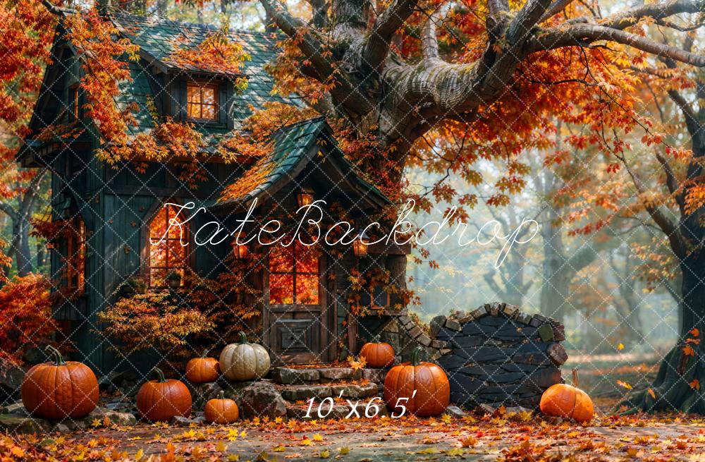 Kate Fall Forest Pumpkin Hut Backdrop Designed by Emetselch - Kate Backdrop AU