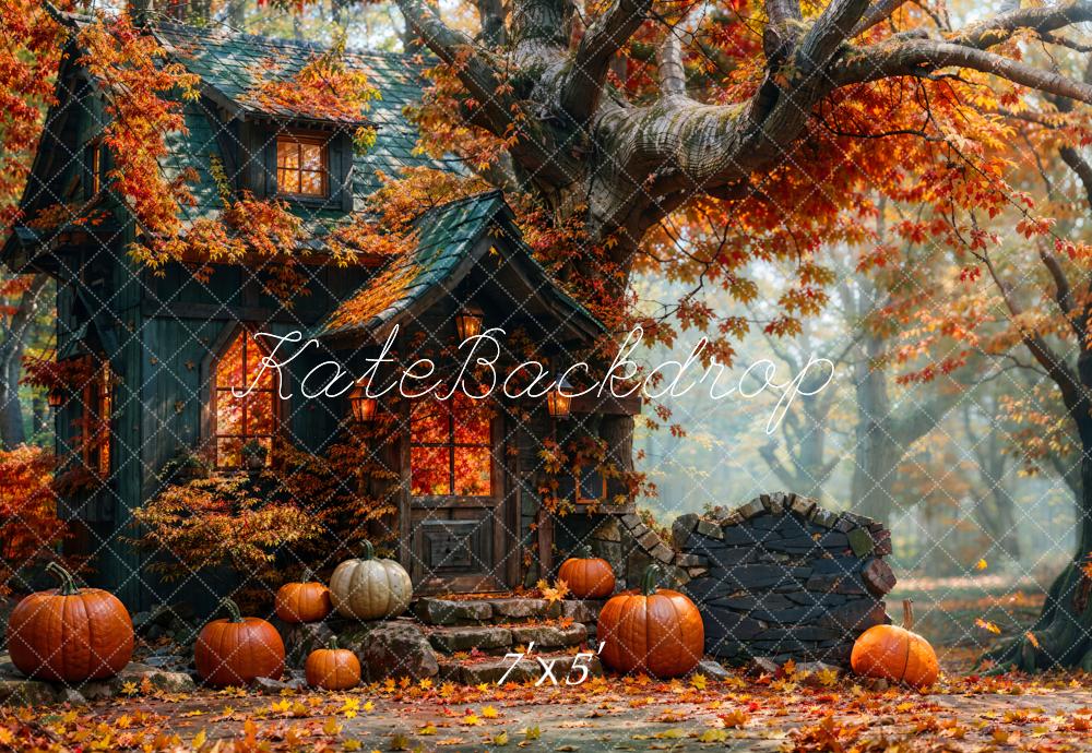 Kate Fall Forest Pumpkin Hut Backdrop Designed by Emetselch - Kate Backdrop AU
