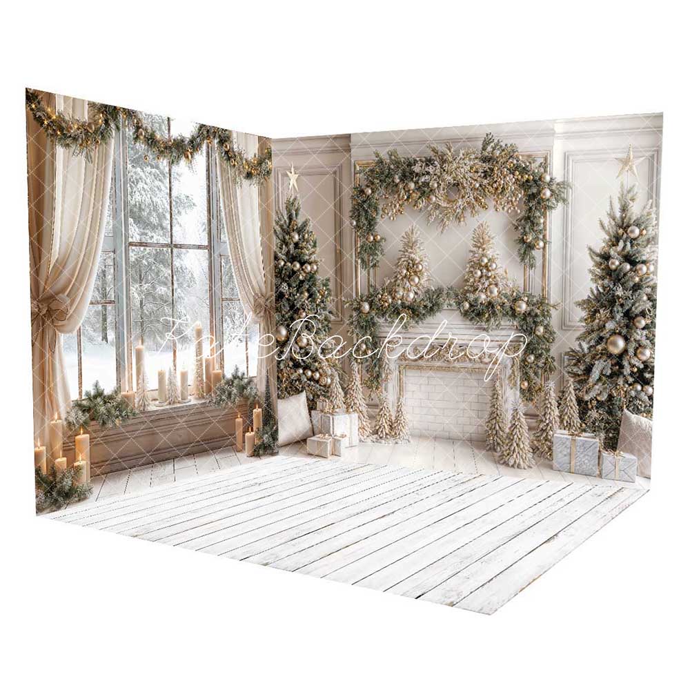 Kate Fireplace Decoration Winter Snow Scene Window Room Set(8ftx8ft&10ftx8ft&8ftx10ft) - Kate Backdrop AU