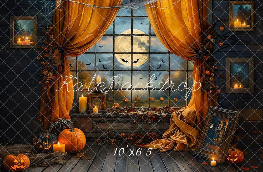 Kate Halloween Backdrop Night Bat Orange Window Curtain Designed by Emetselch