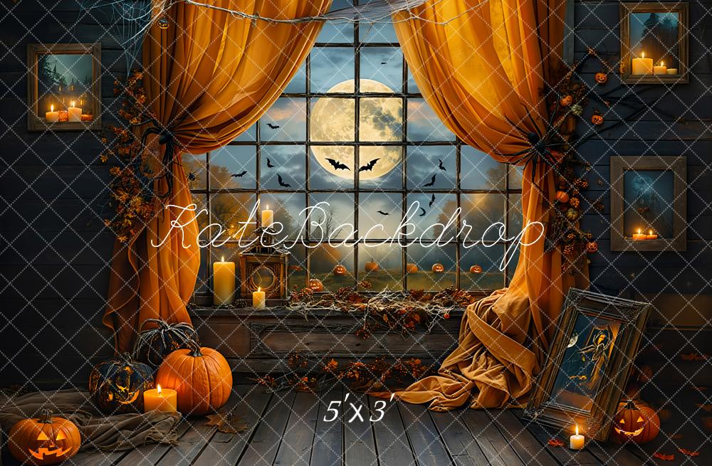 Kate Halloween Backdrop Night Bat Orange Window Curtain Designed by Emetselch
