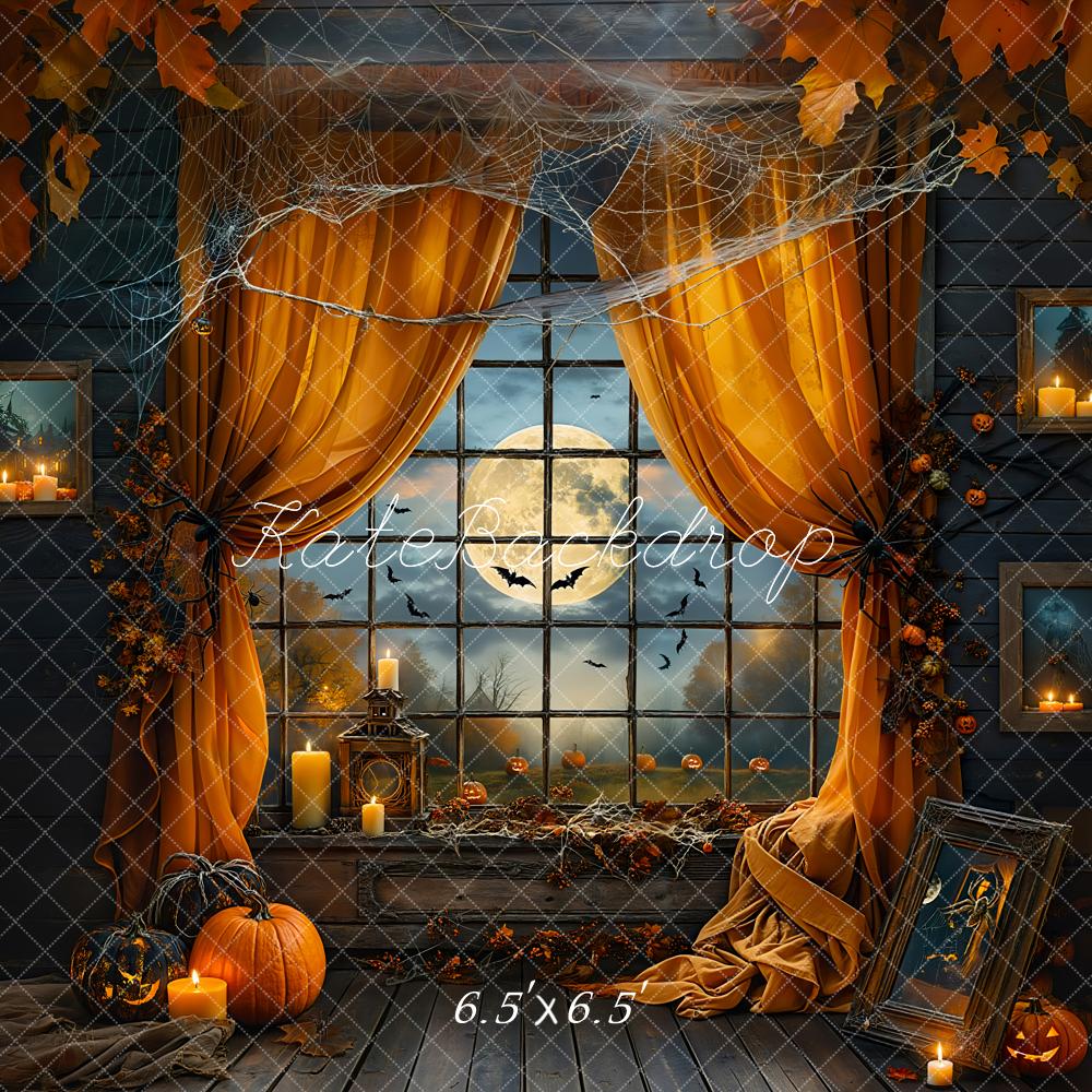 Kate Halloween Backdrop Night Bat Orange Window Curtain Designed by Emetselch