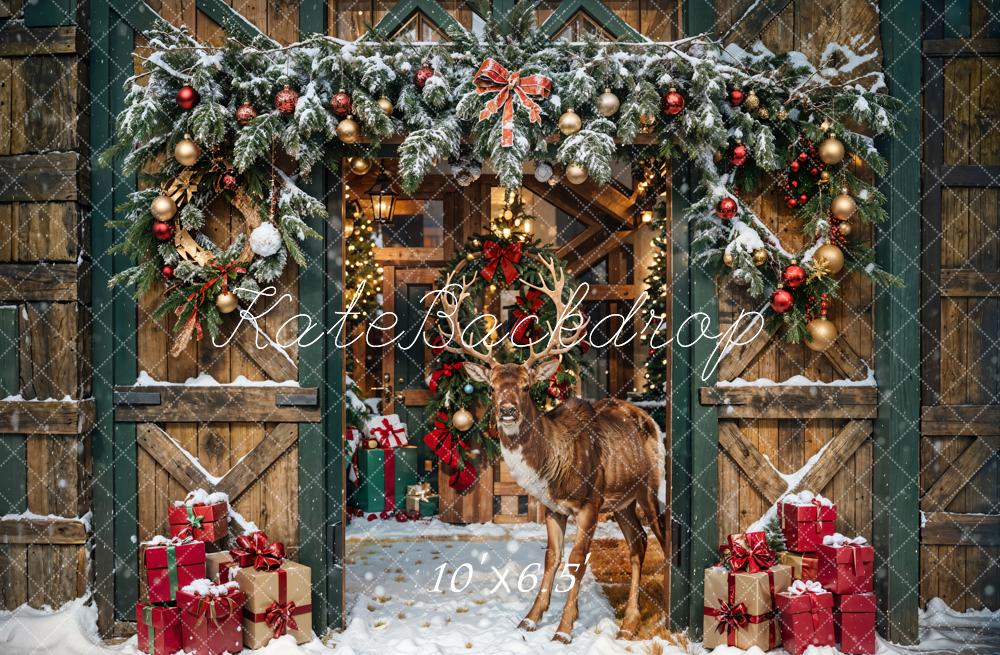 Kate Christmas Elk Wooden Barn Backdrop Designed by Emetselch - Kate Backdrop AU