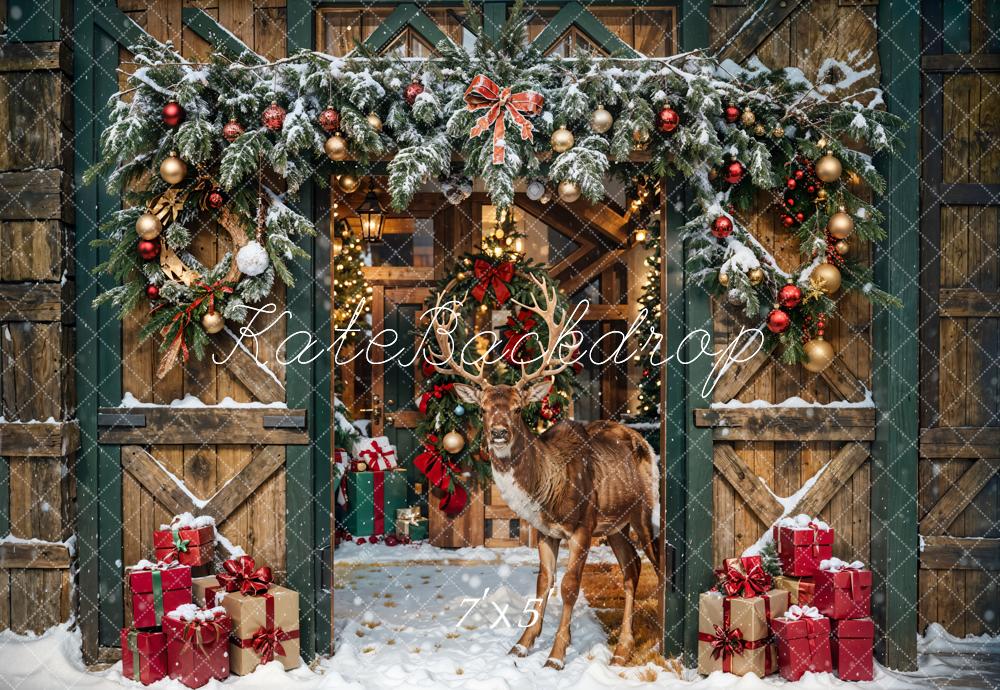 Kate Christmas Elk Wooden Barn Backdrop Designed by Emetselch - Kate Backdrop AU