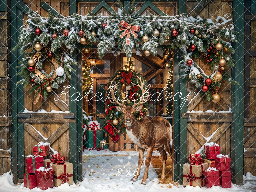 Kate Christmas Elk Wooden Barn Backdrop Designed by Emetselch - Kate Backdrop AU