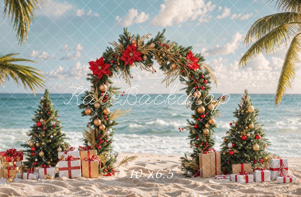 Kate Christmas Tree Sea Beach Gift Backdrop Designed by Emetselch - Kate Backdrop AU