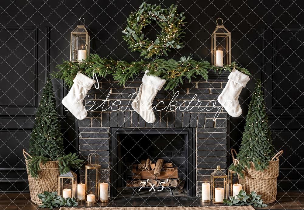 Kate Black Christmas Fireplace Backdrop Sock Designed by Emetselch - Kate Backdrop AU