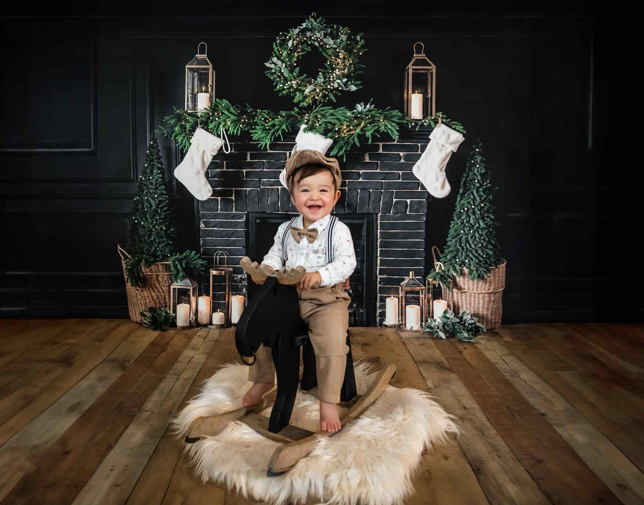 Kate Black Christmas Fireplace Backdrop Sock Designed by Emetselch - Kate Backdrop AU
