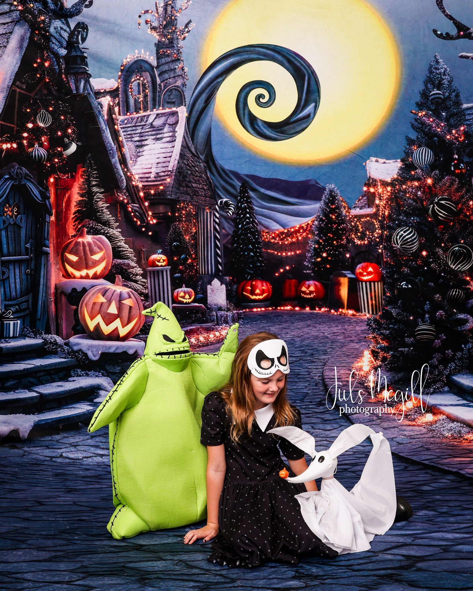 Kate Sweep Halloween Pumpkin Dark Town Street Backdrop Designed by Mini MakeBelieve - Kate Backdrop AU