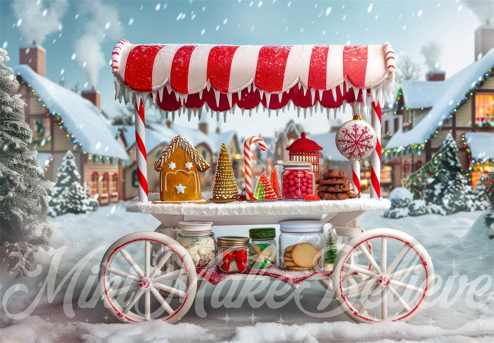 Kate Christmas Backdrop Gingerbread Candy Stand Cart Designed by Mini MakeBelieve - Kate Backdrop AU