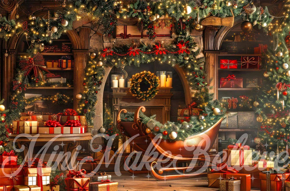 Kate Christmas Gift Store Sleigh Backdrop Designed by Mini MakeBelieve - Kate Backdrop AU