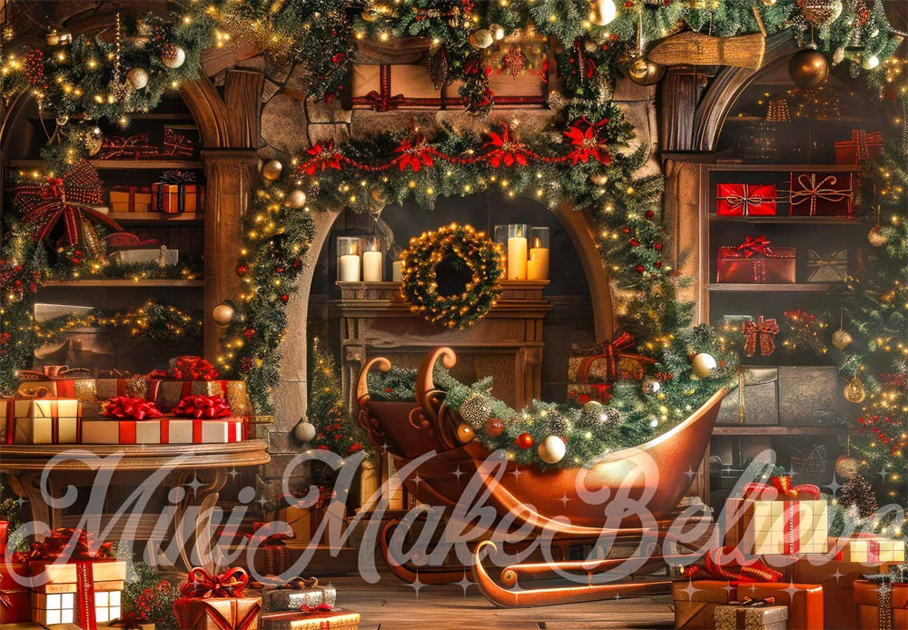 Kate Christmas Gift Store Sleigh Backdrop Designed by Mini MakeBelieve - Kate Backdrop AU
