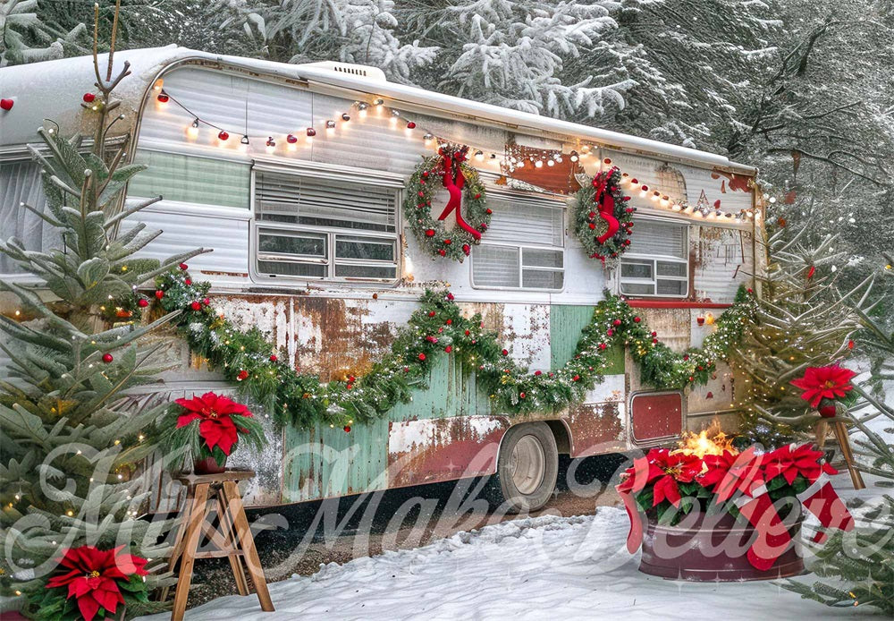Kate Christmas Dingy RV Scene Backdrop Designed by Mini MakeBelieve - Kate Backdrop AU