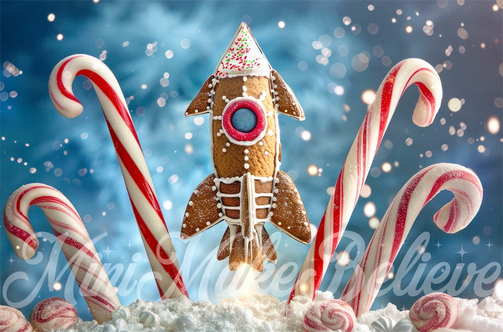 Kate Christmas Gingerbread Rocketship Backdrop Designed by Mini MakeBelieve - Kate Backdrop AU