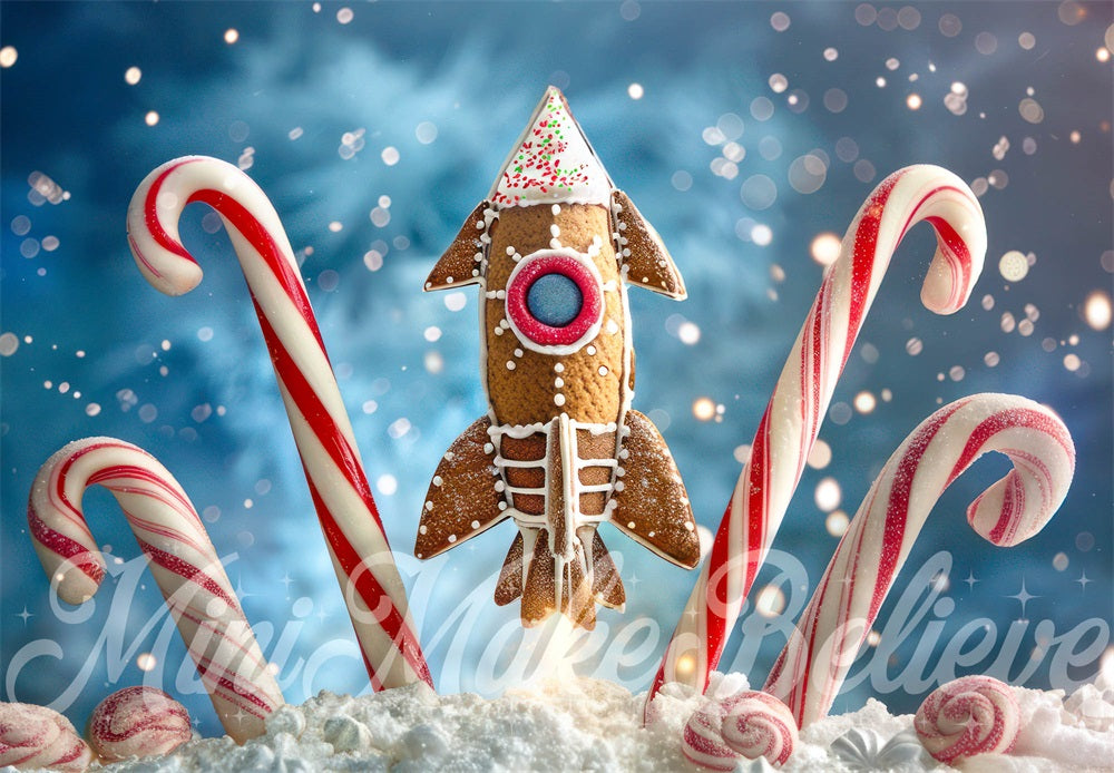 Kate Christmas Gingerbread Rocketship Backdrop Designed by Mini MakeBelieve - Kate Backdrop AU