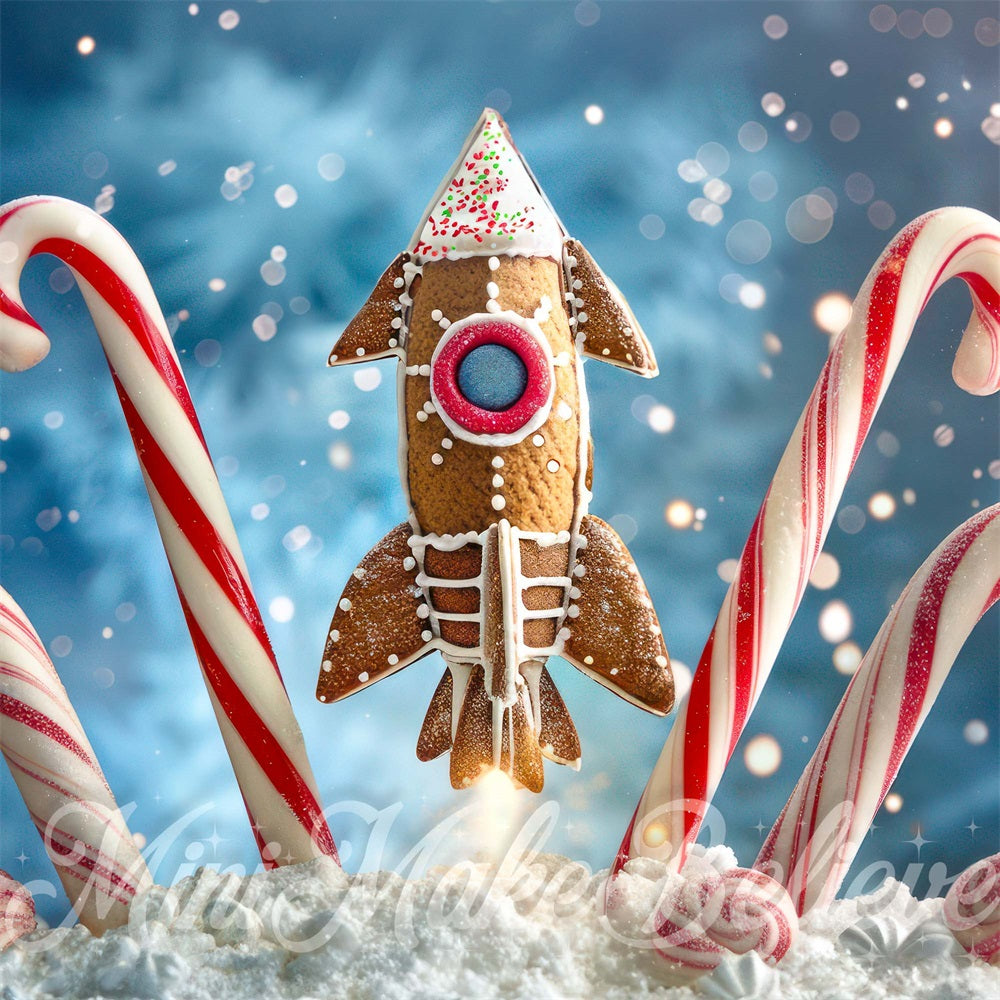 Kate Christmas Gingerbread Rocketship Backdrop Designed by Mini MakeBelieve - Kate Backdrop AU