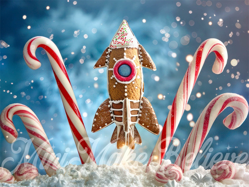 Kate Christmas Gingerbread Rocketship Backdrop Designed by Mini MakeBelieve - Kate Backdrop AU