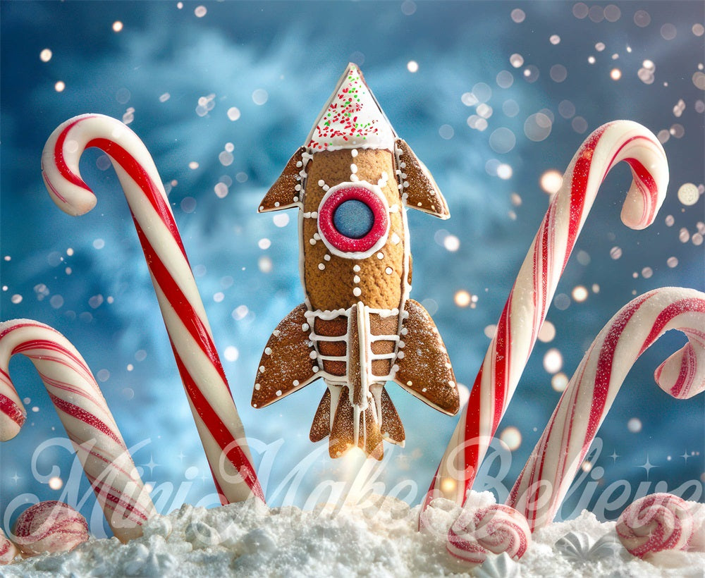 Kate Christmas Gingerbread Rocketship Backdrop Designed by Mini MakeBelieve - Kate Backdrop AU