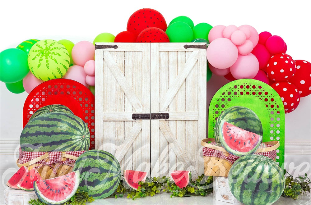 Kate Watermelon White Barn Door Backdrop Designed by Mini MakeBelieve - Kate Backdrop AU
