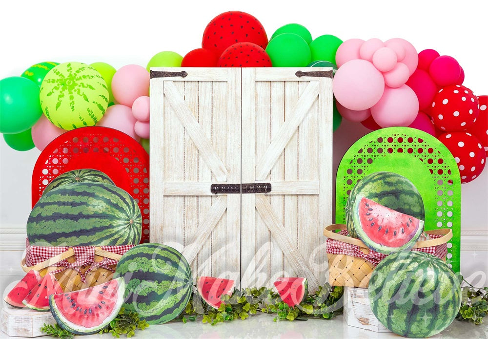 Kate Watermelon White Barn Door Backdrop Designed by Mini MakeBelieve - Kate Backdrop AU
