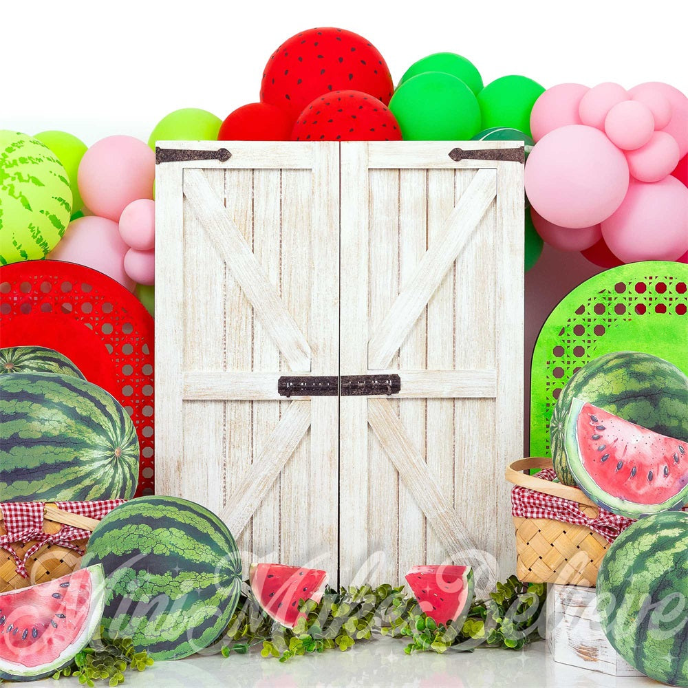 Kate Watermelon White Barn Door Backdrop Designed by Mini MakeBelieve - Kate Backdrop AU