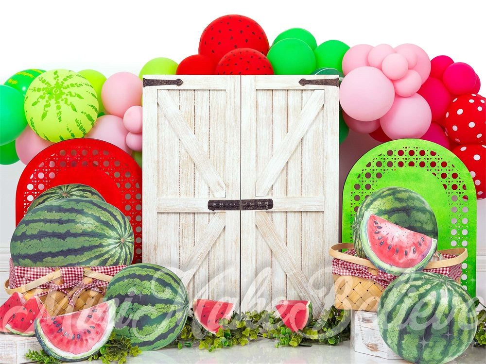 Kate Watermelon White Barn Door Backdrop Designed by Mini MakeBelieve - Kate Backdrop AU