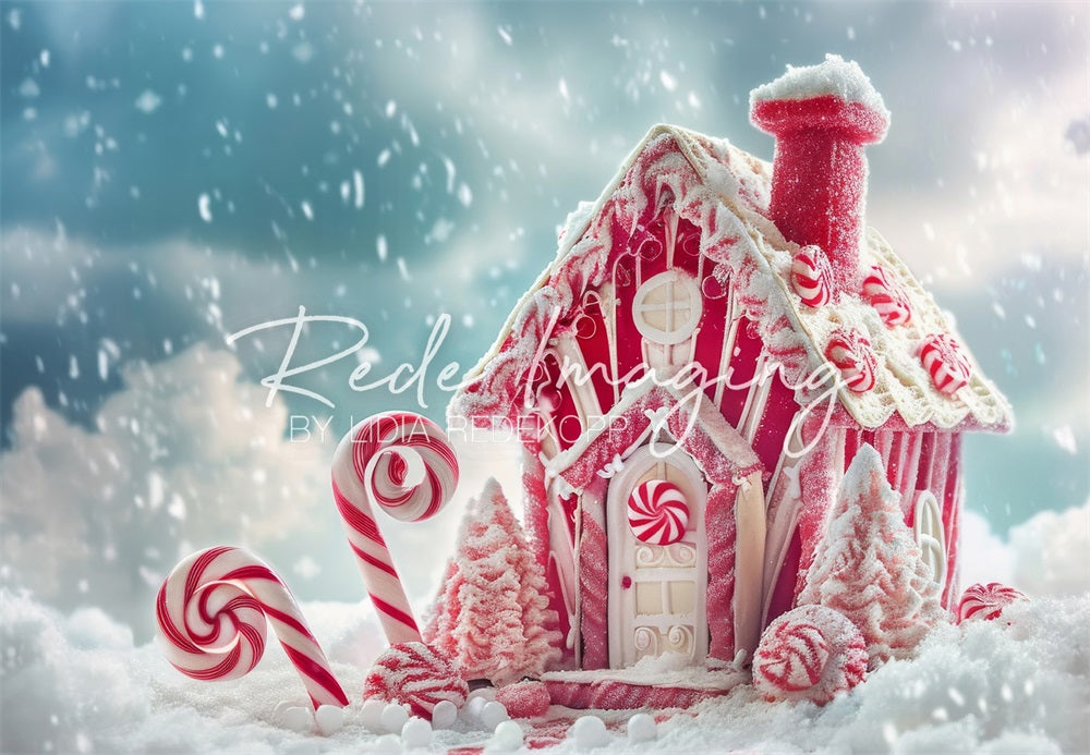 Kate Peppermint Candy House Backdrop Path Christmas Designed by Lidia Redekopp - Kate Backdrop AU