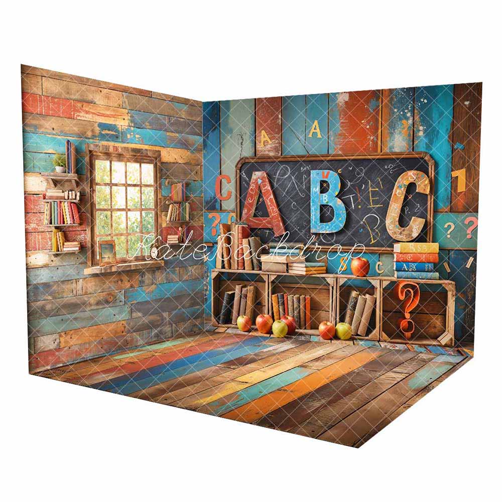Kate Back to School ABC Window Log House Room Set(8ftx8ft&10ftx8ft&8ftx10ft) - Kate Backdrop AU