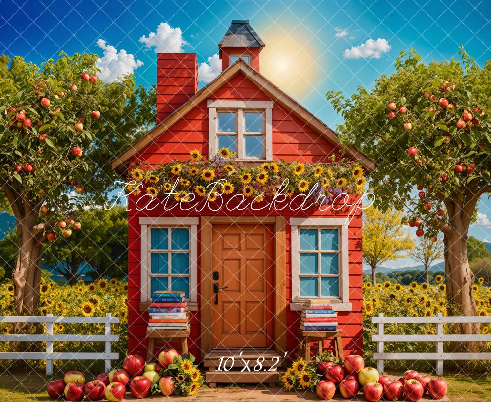 Kate Sunflower Apple Orchard Red House Backdrop Designed by Chain Photography - Kate Backdrop AU
