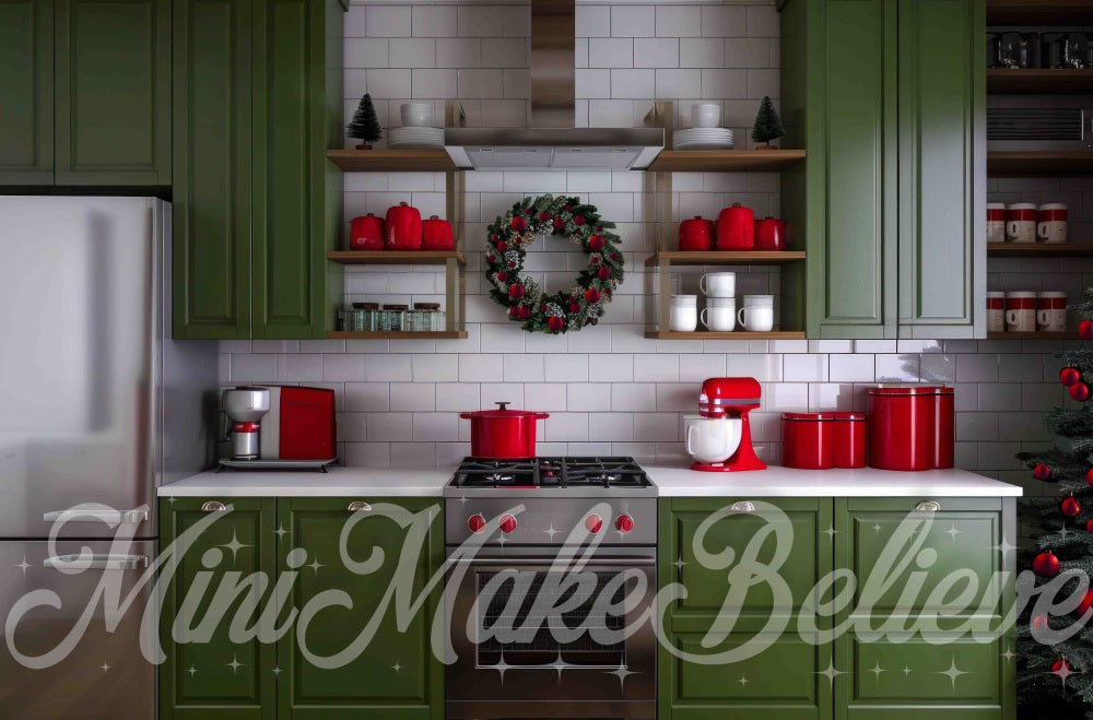 Kate Christmas Kitchen Green Backdrop Designed by Mini MakeBelieve - Kate Backdrop AU