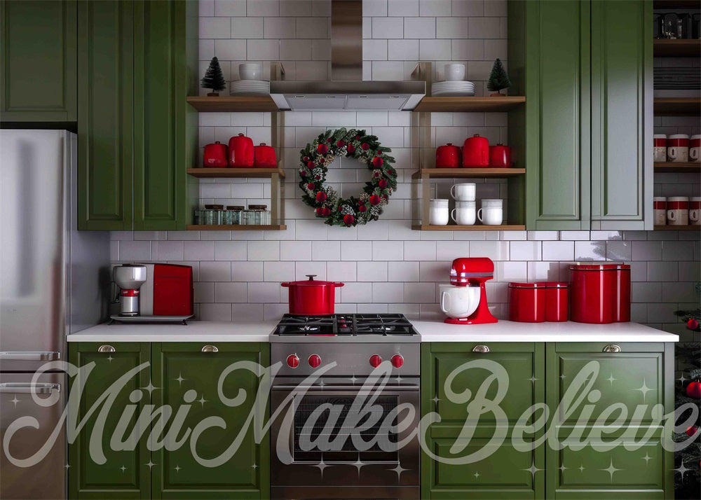 Kate Christmas Kitchen Green Backdrop Designed by Mini MakeBelieve - Kate Backdrop AU