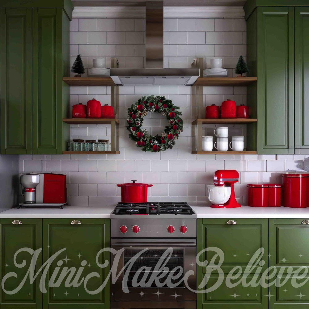Kate Christmas Kitchen Green Backdrop Designed by Mini MakeBelieve - Kate Backdrop AU