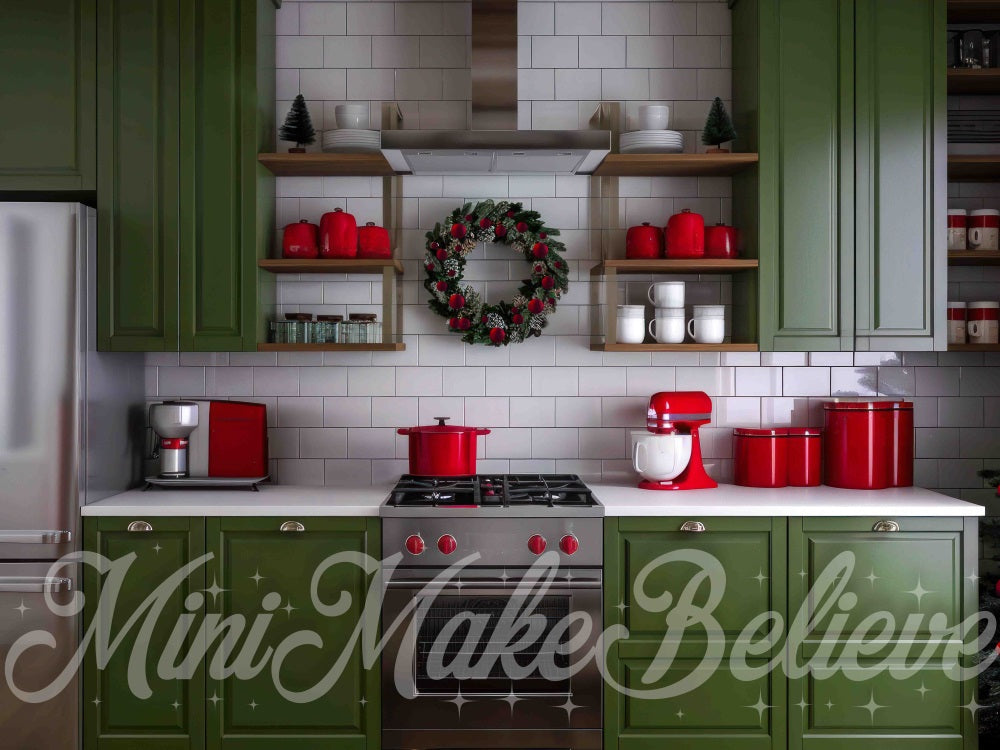 Kate Christmas Kitchen Green Backdrop Designed by Mini MakeBelieve - Kate Backdrop AU