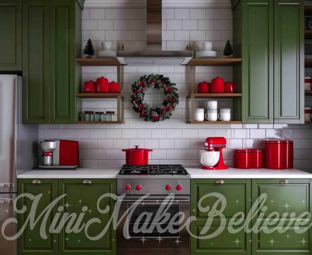 Kate Christmas Kitchen Green Backdrop Designed by Mini MakeBelieve - Kate Backdrop AU