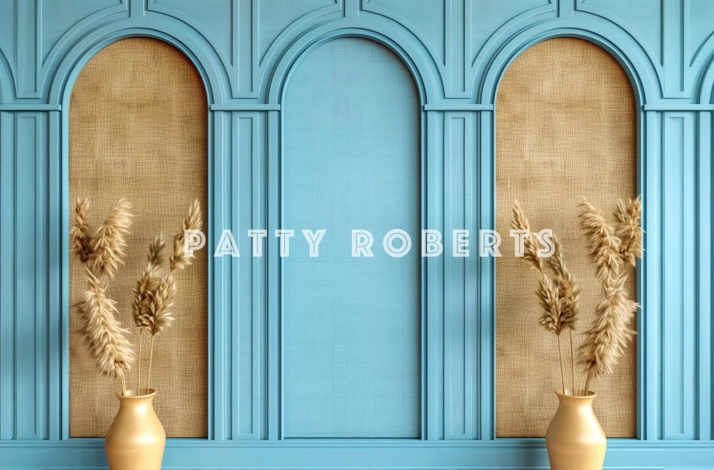 Kate Blue Panel Wall Pampass Backdrop Designed by Patty Robert - Kate Backdrop AU