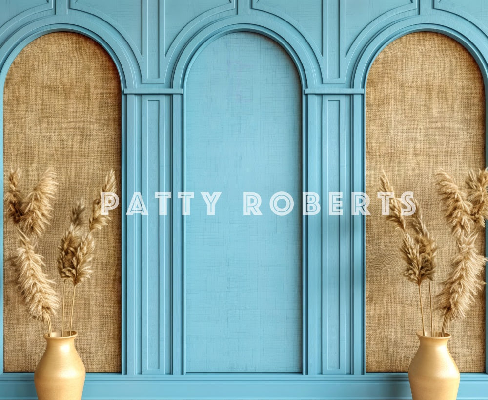Kate Blue Panel Wall Pampass Backdrop Designed by Patty Robert - Kate Backdrop AU