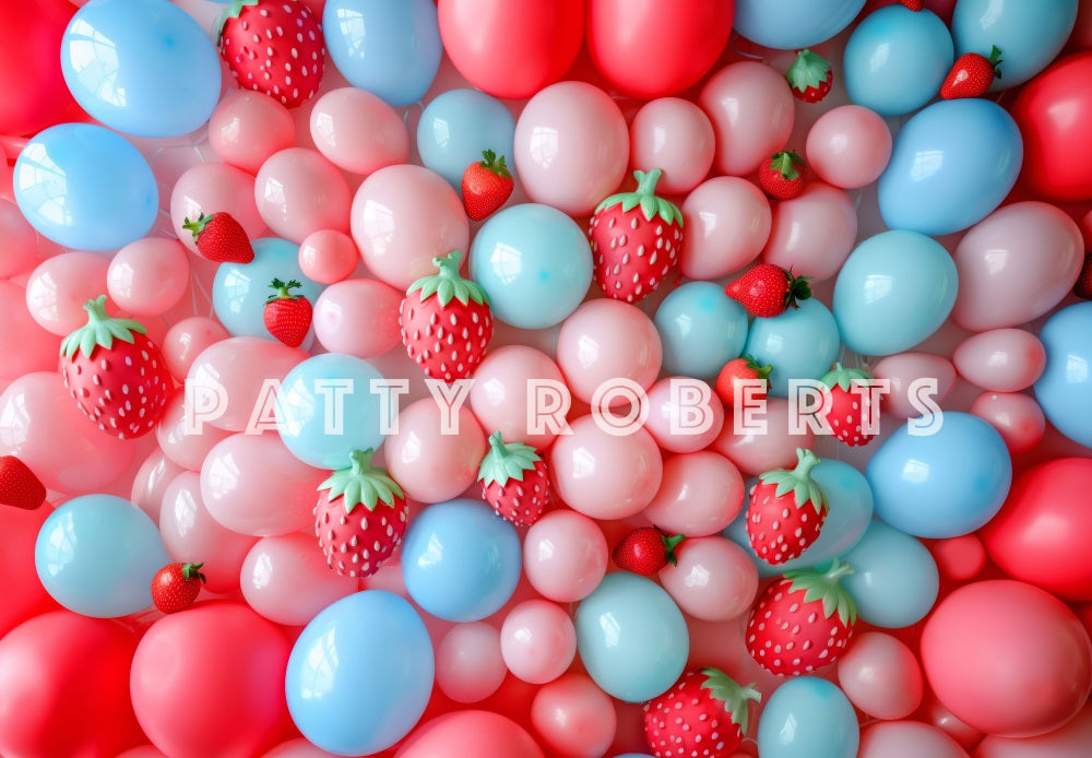 Kate Strawberry Pink Balloons Wall Backdrop Designed by Patty Robert - Kate Backdrop AU
